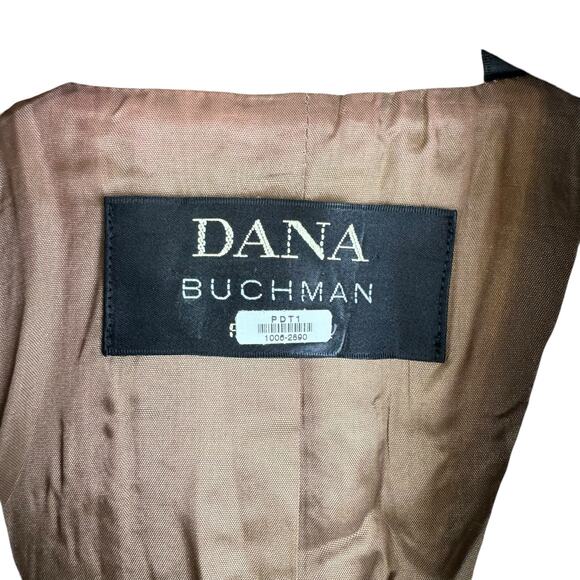 Dana Buchman Tan Wool Blend Velvet Scroll Button Long Tailored Jacket Coat - Picture 11 of 13